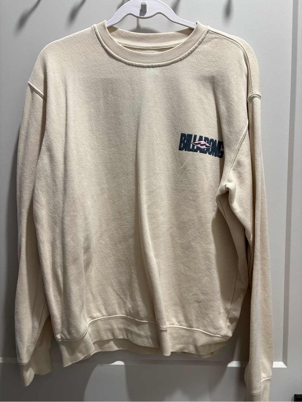 Billabong Cream Crewneck with Blue and Pink Logo